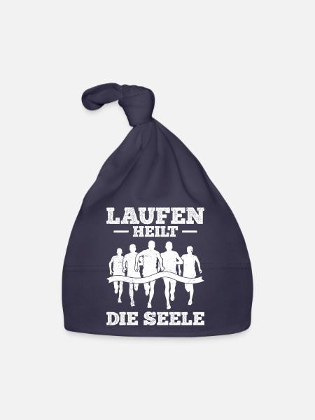 Läufer LAUFEN HEILT DIE SEELE Lustiges - Baby Bio-Mütze - Navy - Vorne