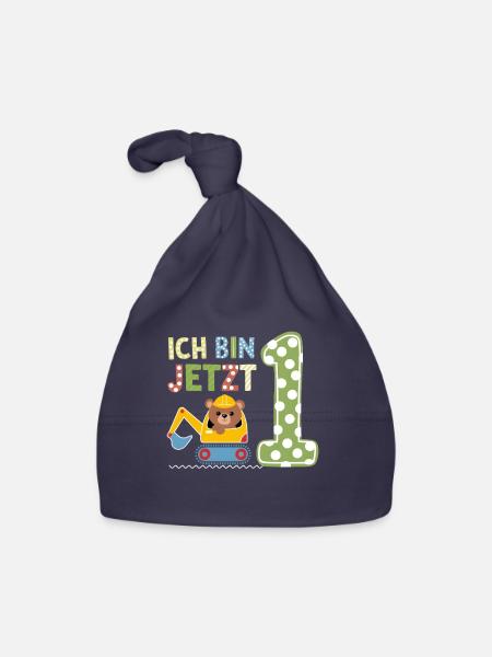 I'm Now 1 Bagger Bear 1st Birthday - Organic Baby Cap - navy - Front