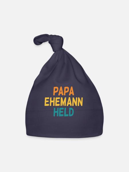 Papa, mari, héros, journée des hommes et journée de randonnée - Bonnet bio Bébé - marine - Devant