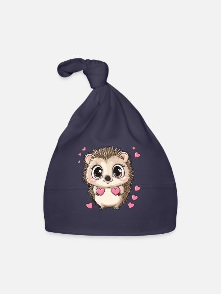 Igel mit Herzen - Baby Bio-Mütze - Navy - Vorne