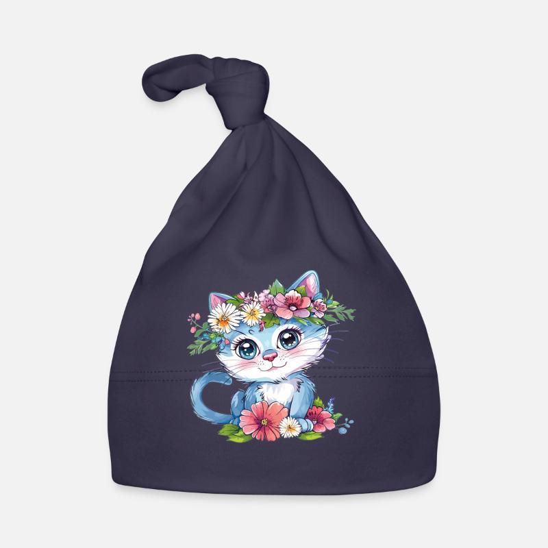 Chat fleur dans une couronne Bonnet bio Bébé