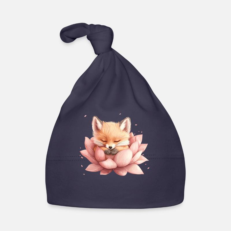 Fuchs schläft in Blüte Baby Bio-Mütze