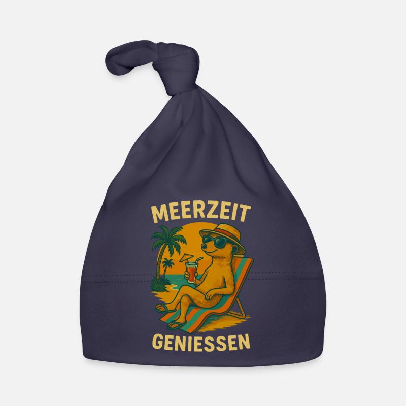 Erdmännchen Urlaub Strand Sommer Meer Palmen Baby Bio-Mütze