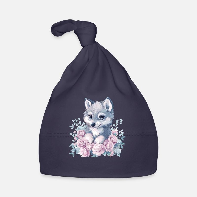 Husky with roses Organic Baby Cap