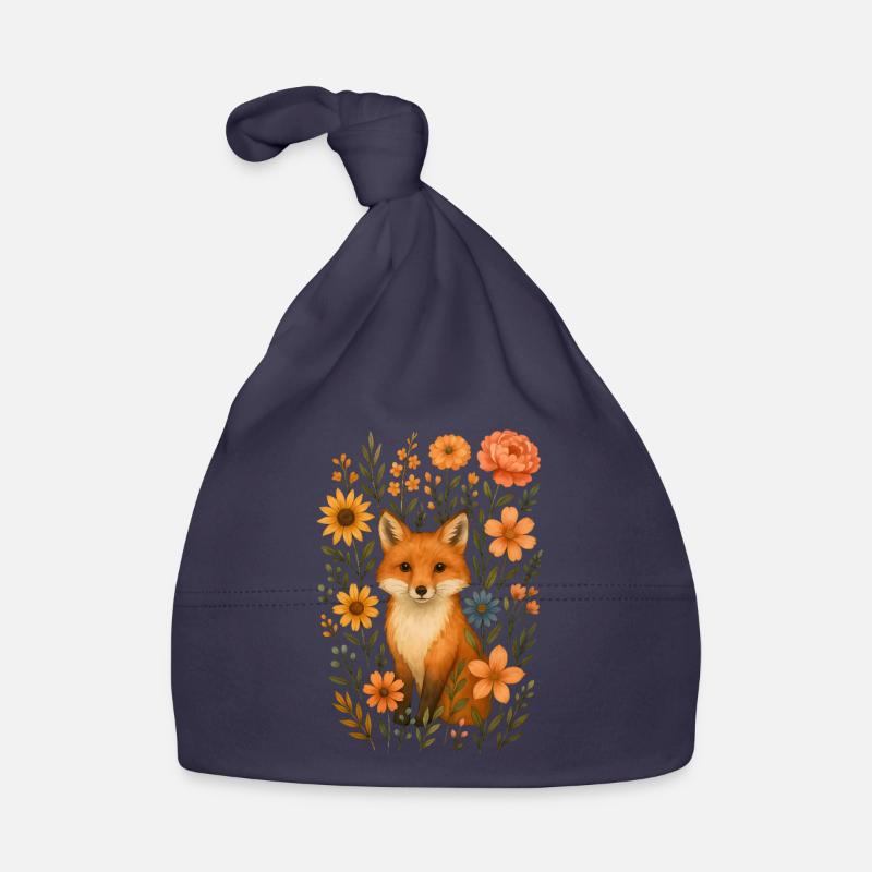 Renard avec des fleurs Cottagecore Bonnet bio Bébé