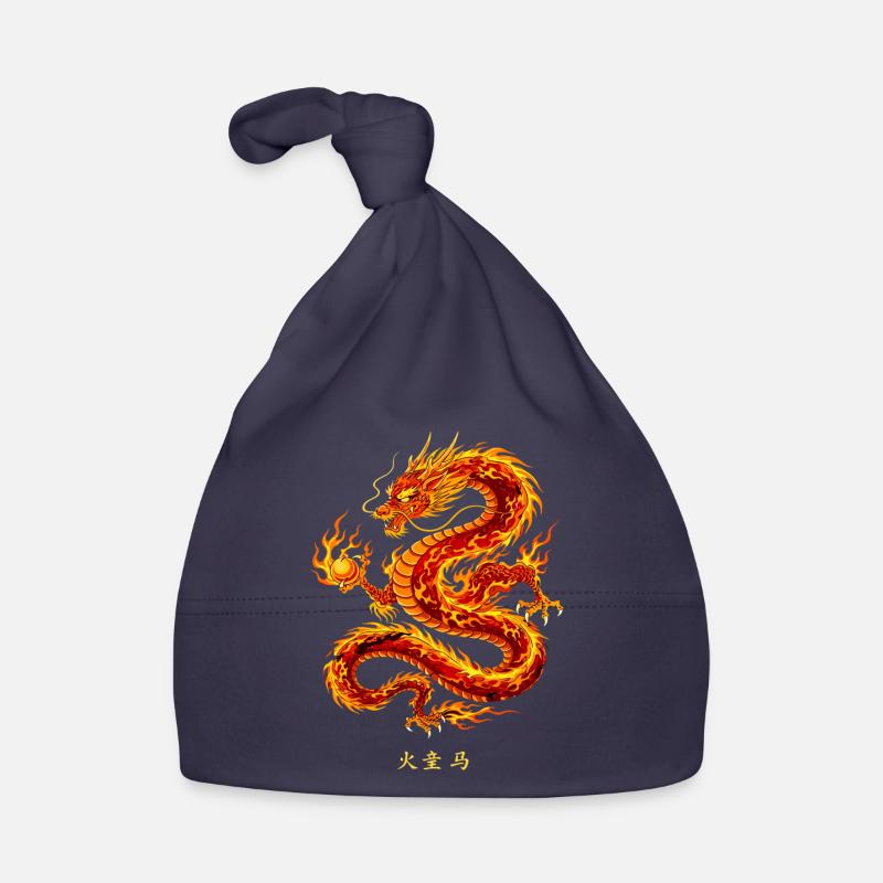 Puissant dragon de feu chinois - Bonnet bio Bébé - marine