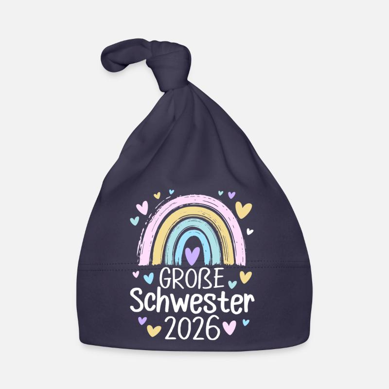 Große Schwester 2026 Regenbogen Baby Bio-Mütze