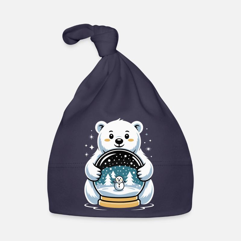 Polar Bear Snow Globe Impression Organic Baby Cap