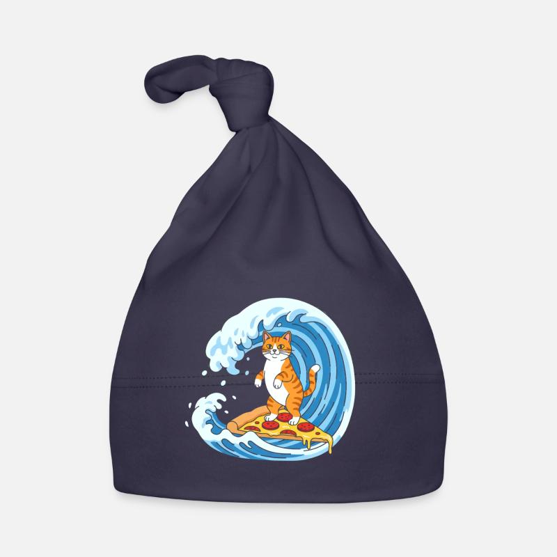 Surfer cat on pizza wave Organic Baby Cap