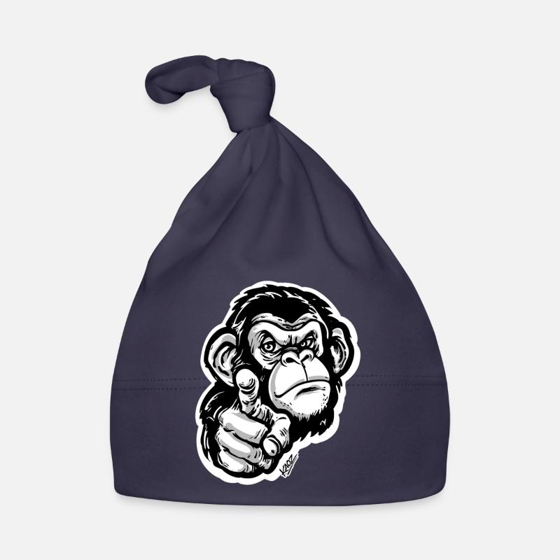 Monochrome Monkey Pointing Organic Baby Cap
