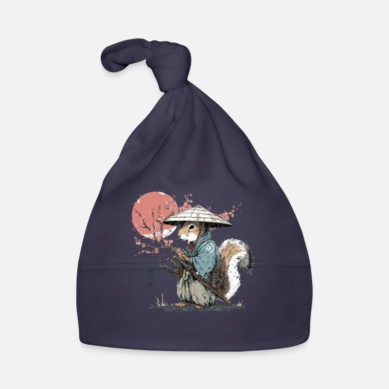 Squirrel Samurai in Sakura Robes Organic Baby Cap