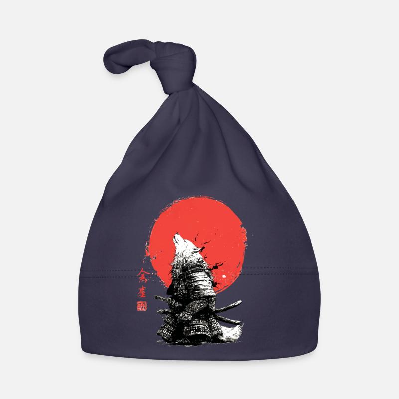 Wolf-Samurai unter Crimson Sun Baby Bio-Mütze