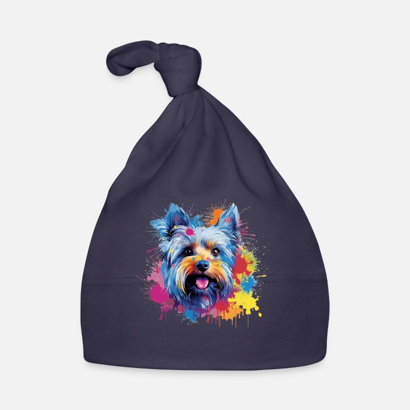 Yorkshire Terrier Dog Coloré Art éclaboussé - Bonnet bio Bébé - marine