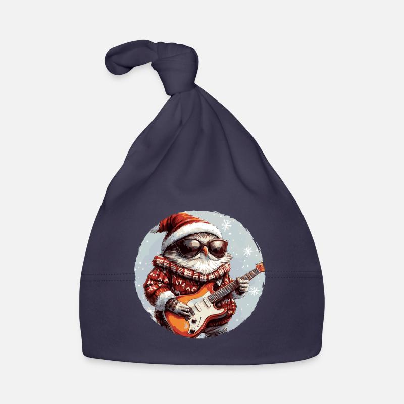 hibou Noël Rocker guitare - Bonnet bio Bébé - marine