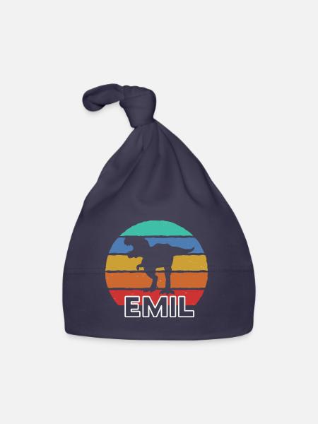 EMIL - Beautiful boy name with dinosaur - Organic Baby Cap - navy - Front