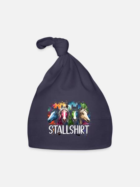 Pferde Stall Geschenk Gbeurtstag Reiten - Baby Bio-Mütze - Navy - Vorne