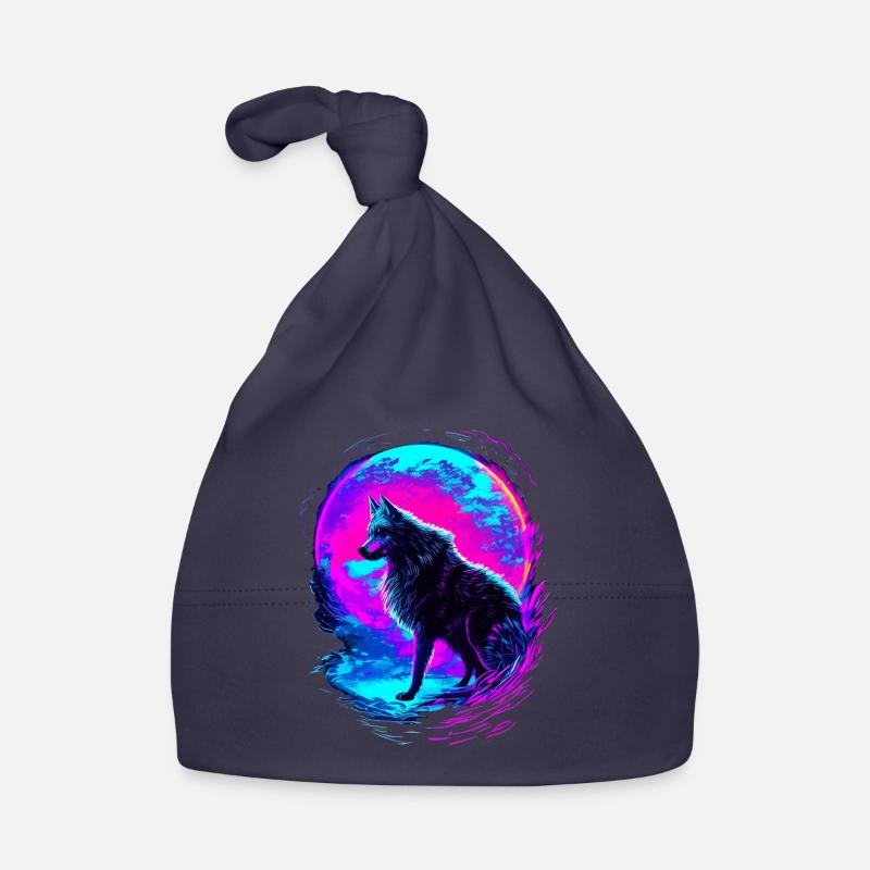 Wolf Neon Moon Synthwave - Baby Bio-Mütze - Navy