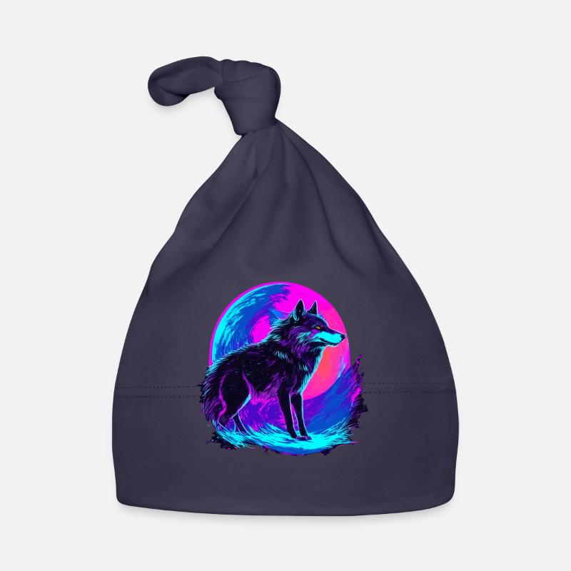 Colorful Wolf Neon Moon Synthwave - Baby Bio-Mütze - Navy
