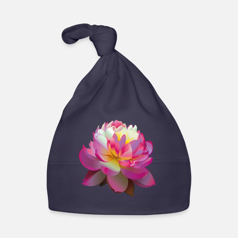 Belle Fleur de Lotus rose - Bonnet bio Bébé - marine