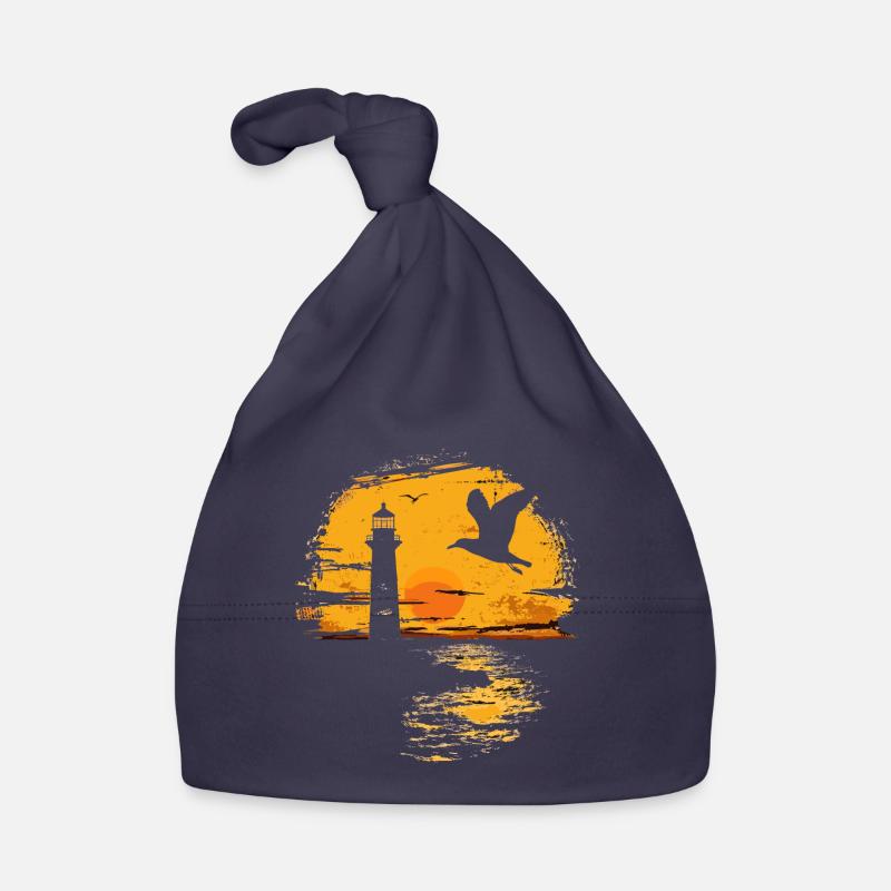 Seagull Seabird Lighthouse Sunset Organic Baby Cap