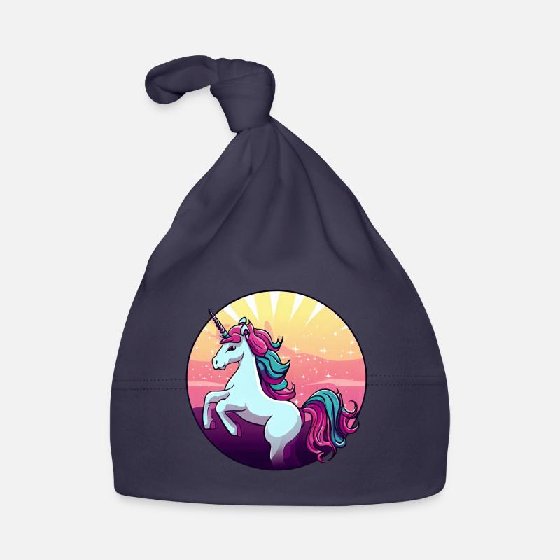 La licorne saute le coucher du soleil Bonnet bio Bébé