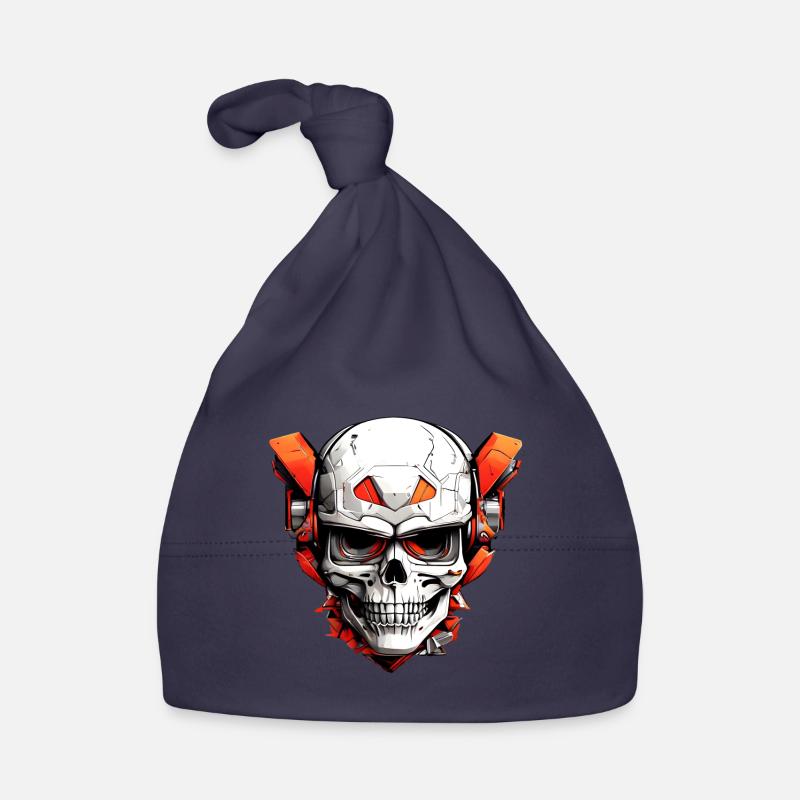 Crâne de bande dessinée avec pièces mécaniques rouges - Bonnet bio Bébé - marine