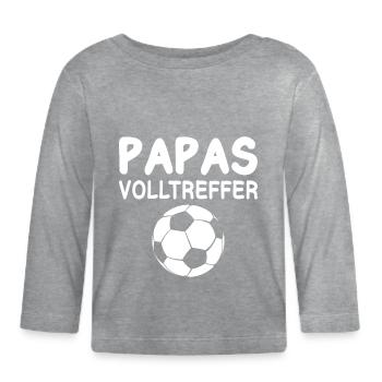 Papas Volltreffer Fußball - Baby Bio-Langarmshirt - Grau meliert - Vorne