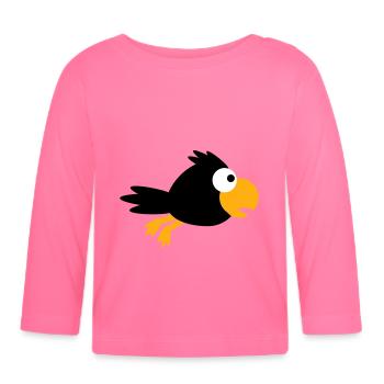 Corbeau Oiseau Voler Rapide Cool Drôle Dessin animé Humour - T-shirt manches longues bio Bébé - rose azalée - Devant