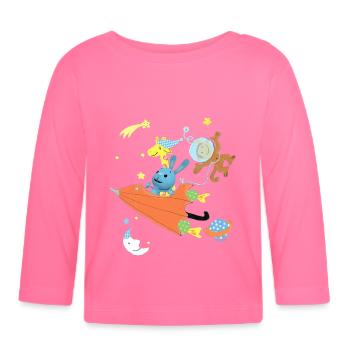 KiKANiNCHEN Fliegt Mit Schirm Durchs All - Baby Bio-Langarmshirt - Azalea - Vorne