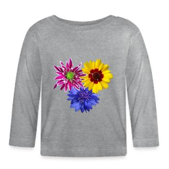 Fleurs, floraison, pétales, fleuri, fleur, floral - T-shirt manches longues bio Bébé - gris chiné - Devant