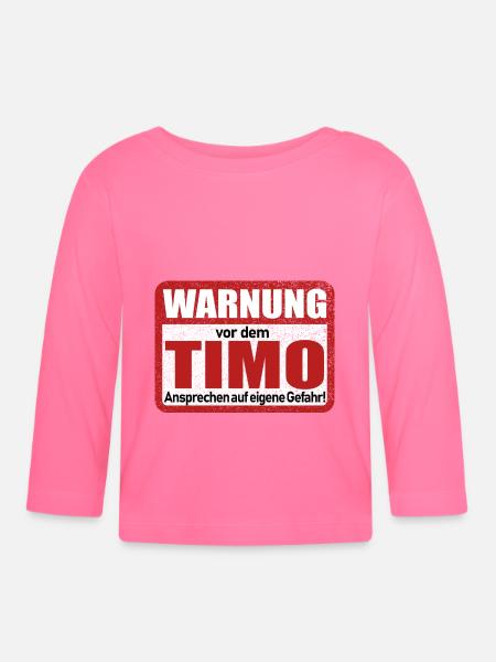 Timo Name Lustiges Warnschild - Baby Bio-Langarmshirt - Azalea