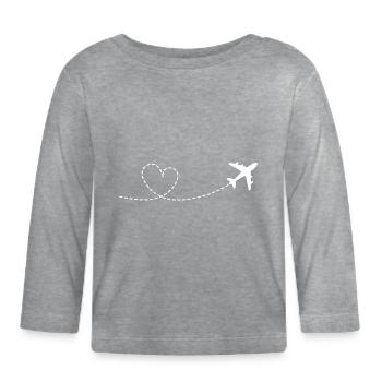 Avion avec arc de cœur - T-shirt manches longues bio Bébé - gris chiné - Devant
