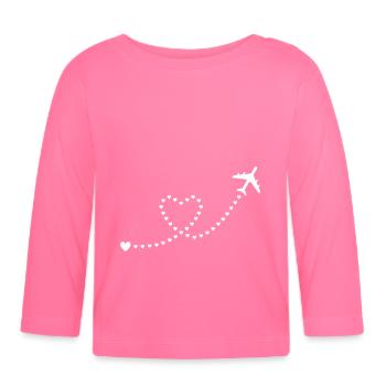★ Designfarben änderbar ★ Flugzeug, Herzen - Baby Bio-Langarmshirt - Azalea - Vorne