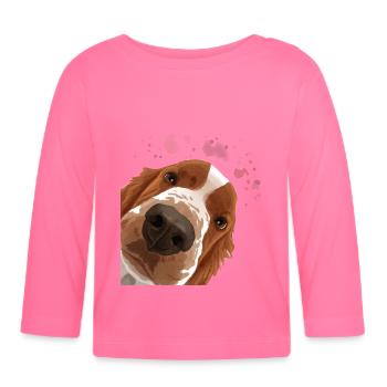 Curieux Welsh Springer Spaniel chien - T-shirt manches longues bio Bébé - rose azalée - Devant