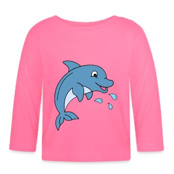 Delfin mit Wassertropfen - Baby Bio-Langarmshirt - Azalea - Vorne