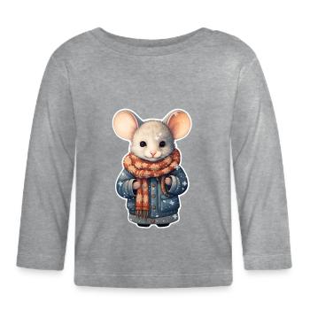 Cute Winter Mouse - Organic Baby Long Sleeve T-Shirt - heather grey - Front