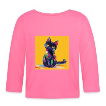 Cat, Cat Motif - Organic Baby Long Sleeve T-Shirt - azalea - Front