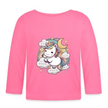 Kawaii Einhorn mit Wolken, Mond und Sternen - Baby Bio-Langarmshirt - Azalea - Vorne
