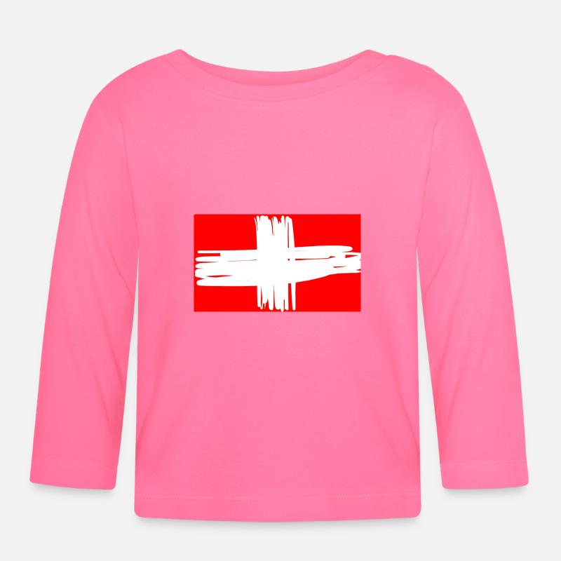 Drapeau suisse - T-shirt manches longues bio Bébé - rose azalée