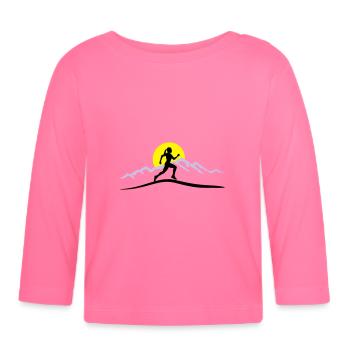 Running Woman, Runner & Mountains & Sun - Organic Baby Long Sleeve T-Shirt - azalea - Front