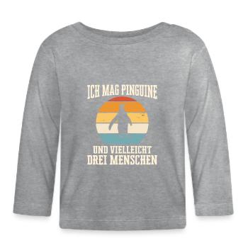 Pinguin Pinguine Tier - Baby Bio-Langarmshirt - Grau meliert - Vorne