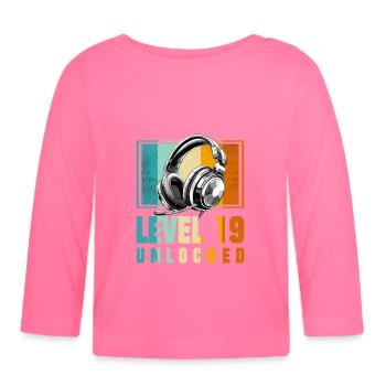 19. Geburtstag Junge Video Gamer Level 19 Unlocked - Baby Bio-Langarmshirt - Azalea - Vorne