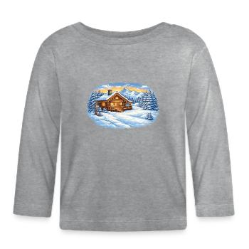 Winterliche Skihütte in den Bergen – Alpenidylle - Baby Bio-Langarmshirt - Grau meliert - Vorne