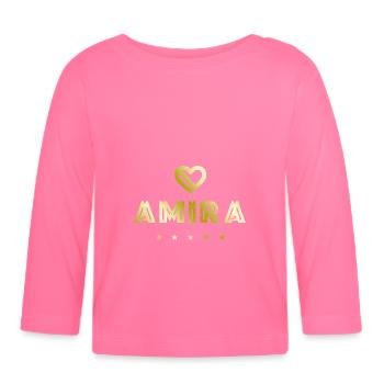 Amira Cœur - T-shirt manches longues bio Bébé - rose azalée - Devant