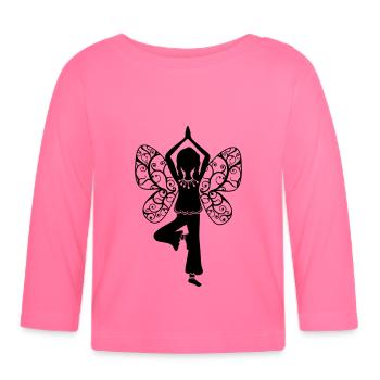 Yoga girl, butterfly wings, fairy, asana, teacher - Organic Baby Long Sleeve T-Shirt - azalea - Front