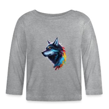 Regenbogen-Aquarell Wolf Spritzt - Baby Bio-Langarmshirt - Grau meliert - Vorne