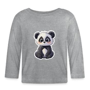 Ours panda mignon - T-shirt manches longues bio Bébé - gris chiné - Devant