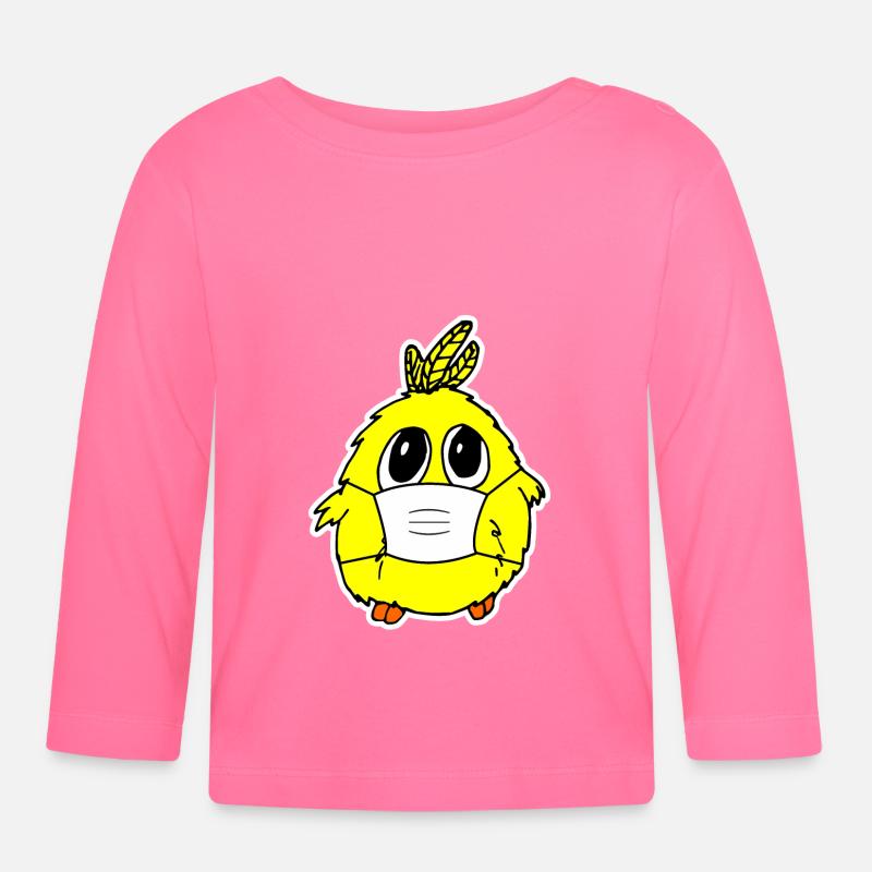 Poulet mignon poussin avec masque masque cutie - T-shirt manches longues bio Bébé - rose azalée