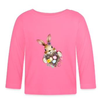 Un joli lapin de Pâques avec un cœur et un panier de Pâques - T-shirt manches longues bio Bébé - rose azalée - Devant