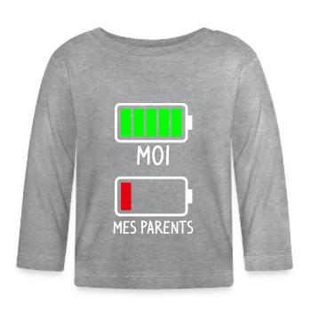 Batterie Moi et mes Parents - Cadeau naissance - T-shirt manches longues bio Bébé - gris chiné - Devant